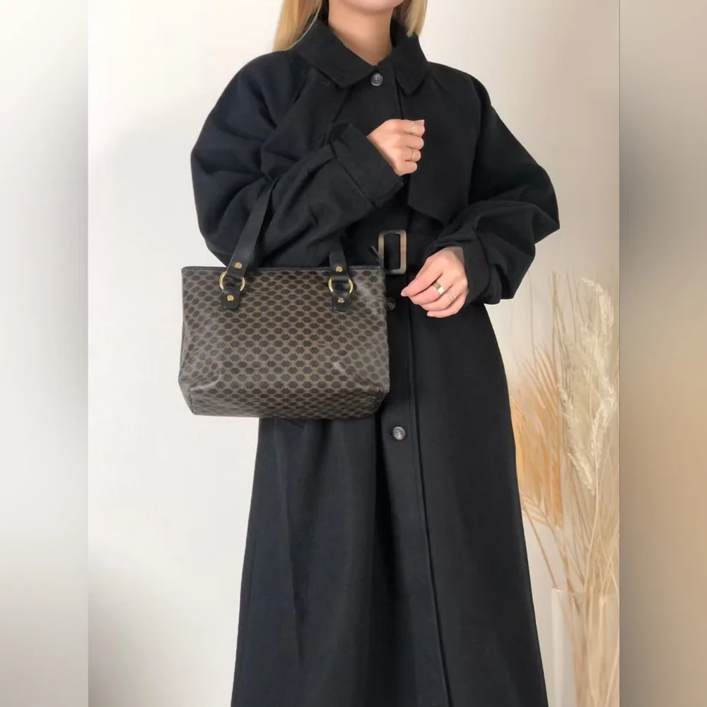 Céline Vintage Macadam Canvas Shoulder Bag Black/Brown